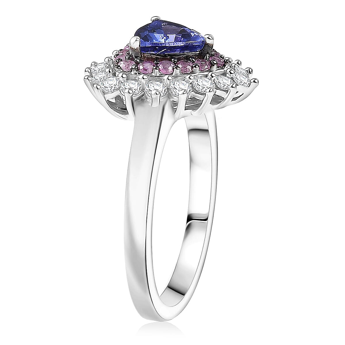 D'Joy AAA Tanzanite and Multi Gemstone 1.60 ctw Royale Aura Ring in Rhodium Over Sterling Silver (Size 10.0) image number 3