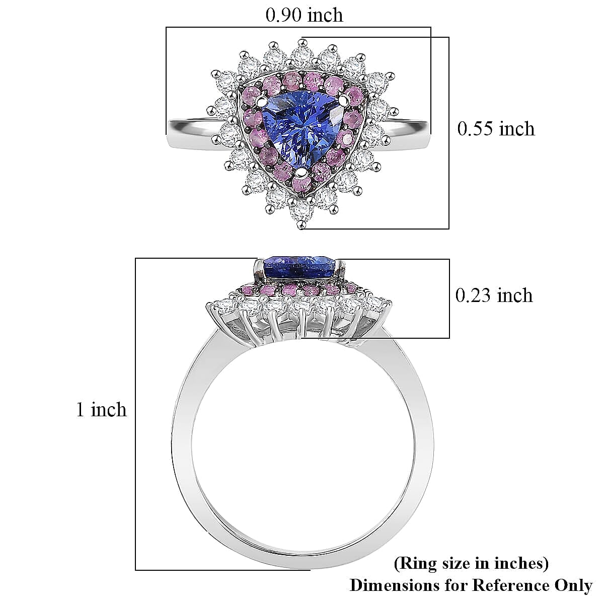 D'Joy AAA Tanzanite and Multi Gemstone 1.60 ctw Royale Aura Ring in Rhodium Over Sterling Silver (Size 10.0) image number 5