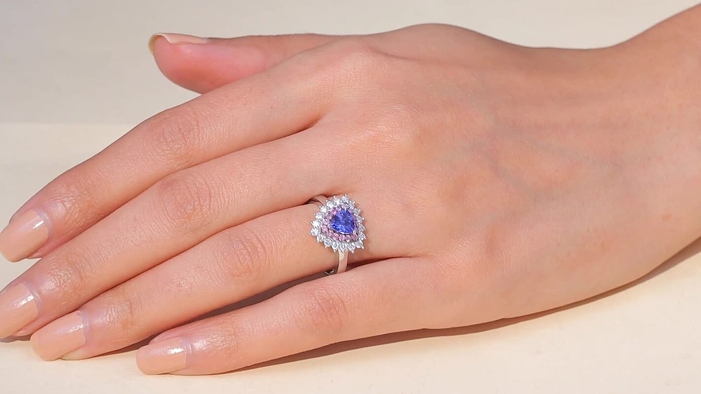 D'Joy AAA Tanzanite, Multi Gemstone Ring in Rhodium Over Sterling Silver (Size 6.0) 1.60 ctw