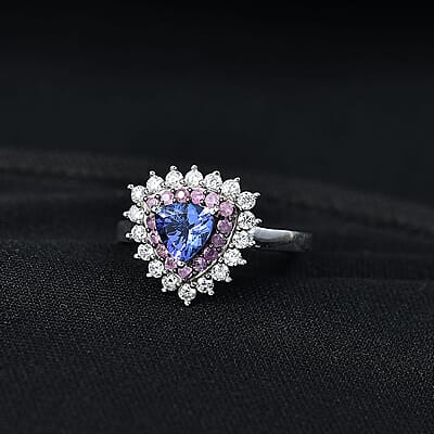 D'Joy AAA Tanzanite, Multi Gemstone Ring in Rhodium Over Sterling Silver 1.60 ctw (Size 6.0)