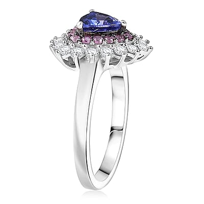 D'Joy AAA Tanzanite, Multi Gemstone Ring in Rhodium Over Sterling Silver 1.60 ctw (Size 6.0)