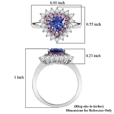 D'Joy AAA Tanzanite, Multi Gemstone Ring in Rhodium Over Sterling Silver 1.60 ctw (Size 6.0)