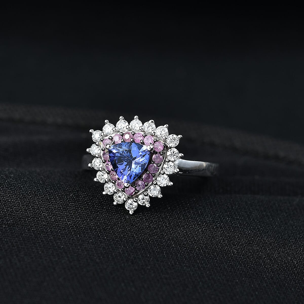 D'Joy AAA Tanzanite and Multi Gemstone 1.60 ctw Royale Aura Ring in Rhodium Over Sterling Silver (Size 7.0) image number 1