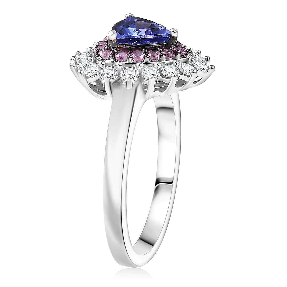 D'Joy AAA Tanzanite and Multi Gemstone 1.60 ctw Royale Aura Ring in Rhodium Over Sterling Silver (Size 7.0) image number 3