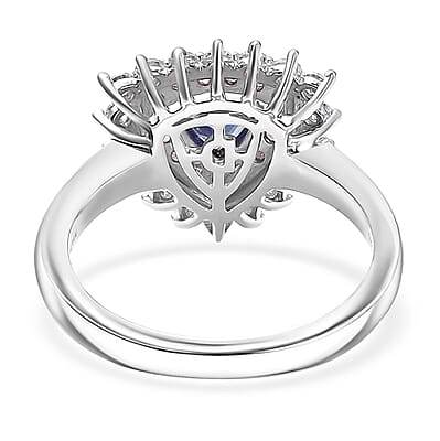 D'Joy AAA Tanzanite, Multi Gemstone Royale Aura Ring in Rhodium Over Sterling Silver 1.60 ctw (Size 7.0)