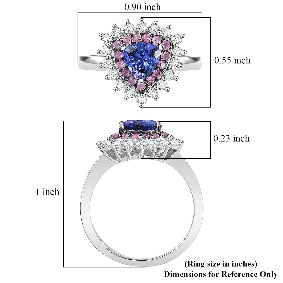 D'Joy AAA Tanzanite and Multi Gemstone 1.60 ctw Royale Aura Ring in Rhodium Over Sterling Silver (Size 7.0) image number 5