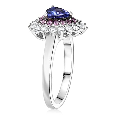 D'Joy AAA Tanzanite, Multi Gemstone Ring in Rhodium Over Sterling Silver 1.60 ctw (Size 8.0)