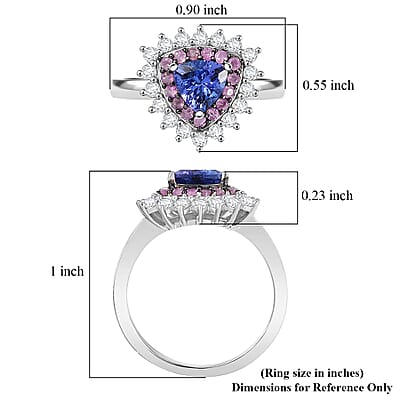 D'Joy AAA Tanzanite, Multi Gemstone Ring in Rhodium Over Sterling Silver 1.60 ctw (Size 8.0)