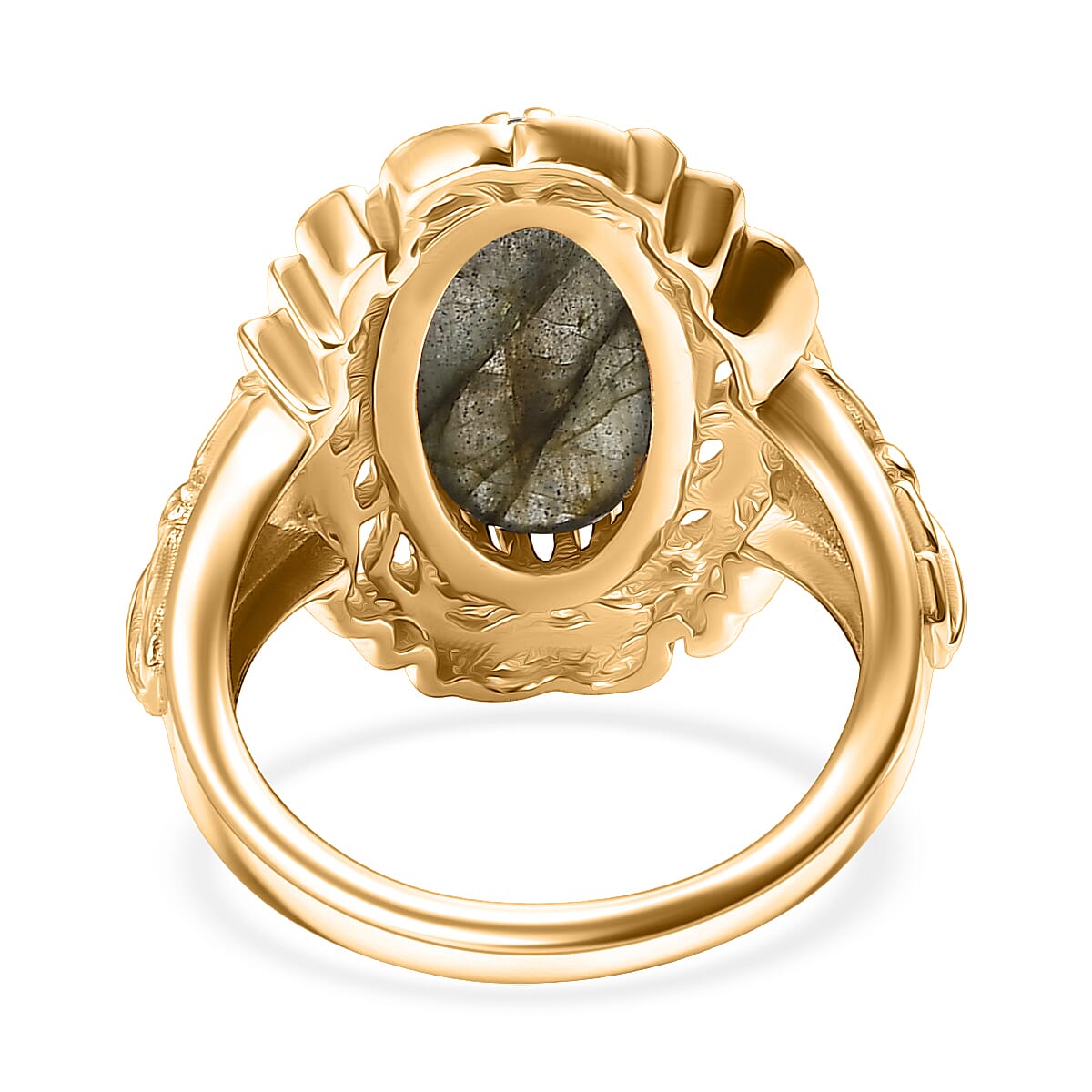 EverTrue Malagasy Labradorite 5.15 ctw  Tropical Forest Ring in 18K YG Plated (Size 5.0)