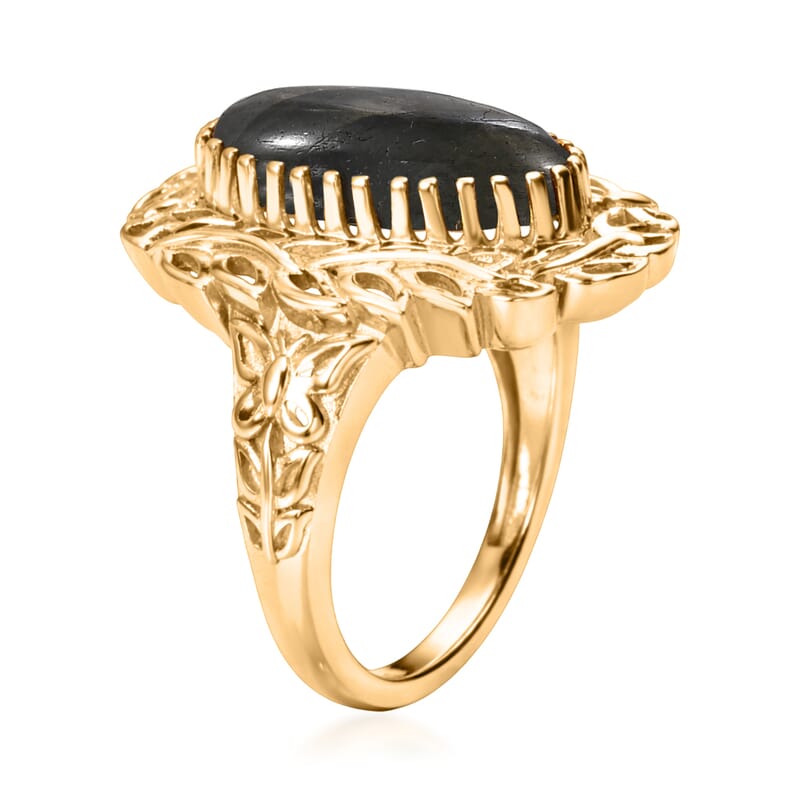 EverTrue Malagasy Labradorite 5.15 ctw  Tropical Forest Ring in 18K YG Plated (Size 5.0)