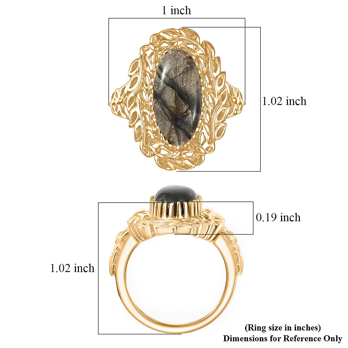 EverTrue Malagasy Labradorite 5.15 ctw  Tropical Forest Ring in 18K YG Plated (Size 5.0)