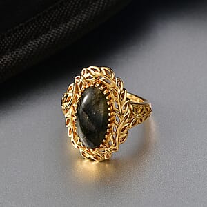EverTrue Malagasy Labradorite 5.15 ctw  Tropical Forest Ring in 18K YG Plated (Size 6.0)