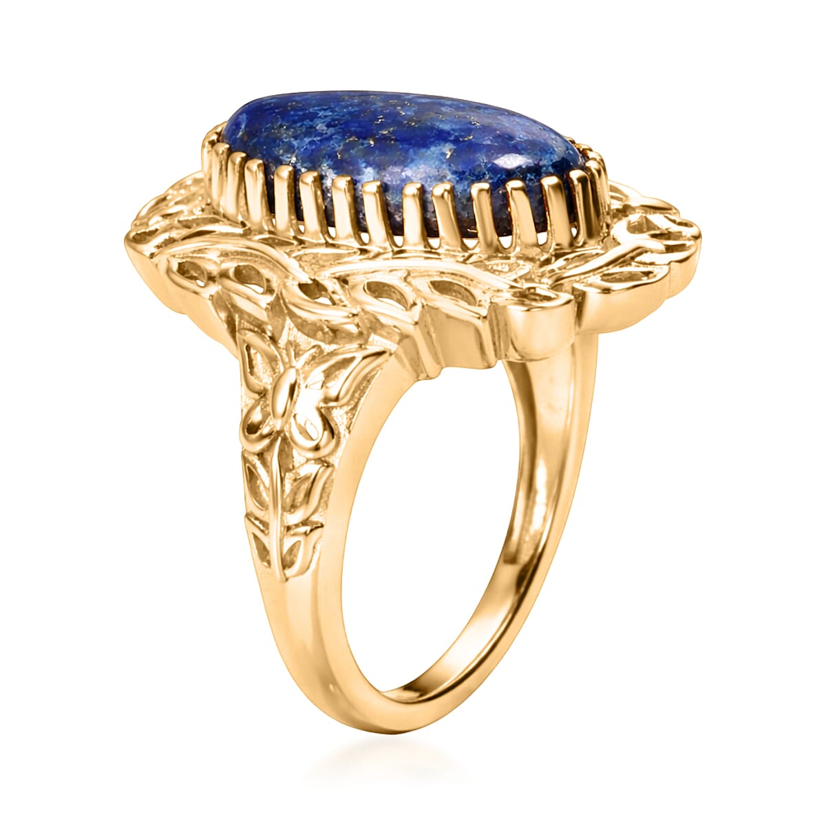 EverTrue Lapis Lazuli 5.80 ctw Tropical Forest Ring in 18K Yellow Gold Plated (Size 8.0) image number 3