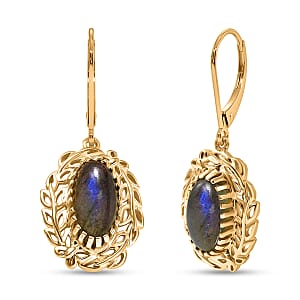 EverTrue Malagasy Labradorite 4.50 ctw Tropical Forest Earrings in 18K YG Plated