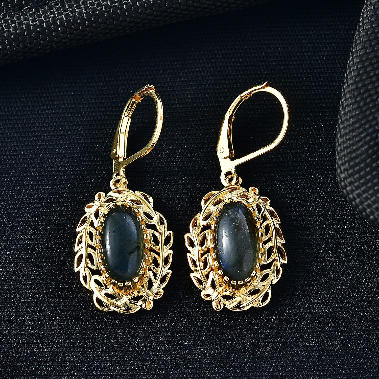 EverTrue Malagasy Labradorite 4.50 ctw Tropical Forest Earrings in 18K YG Plated