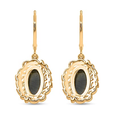 EverTrue Malagasy Labradorite 4.50 ctw Tropical Forest Earrings in 18K YG Plated
