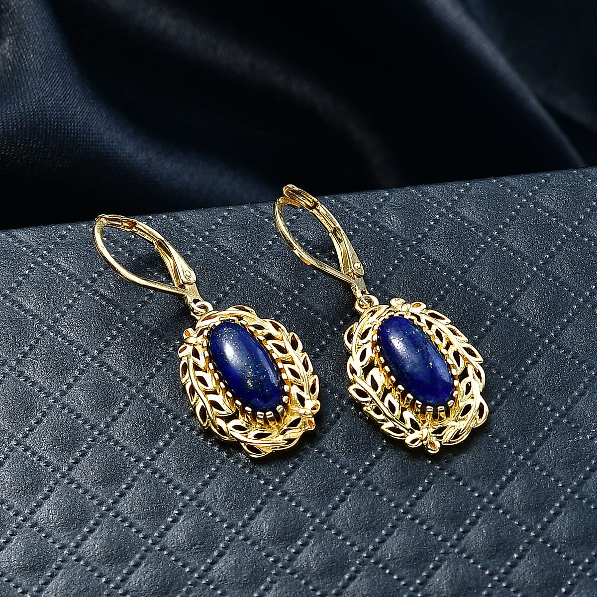 EverTrue Lapis Lazuli 5.35 ctw Tropical Forest Earrings in 18K YG Plated image number 1