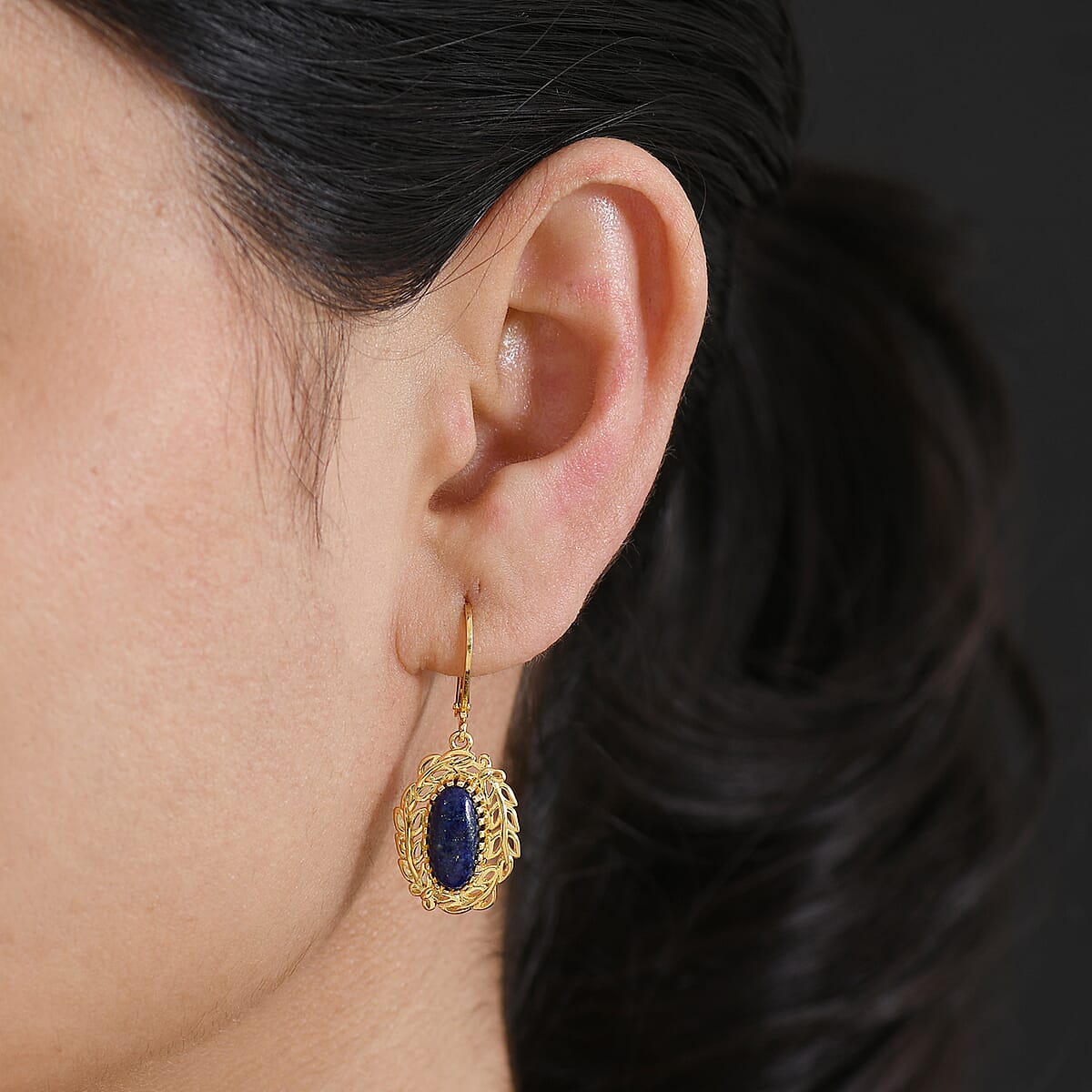 EverTrue Lapis Lazuli 5.35 ctw Tropical Forest Earrings in 18K YG Plated image number 2