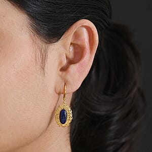 EverTrue Lapis Lazuli 5.35 ctw Tropical Forest Earrings in 18K YG Plated