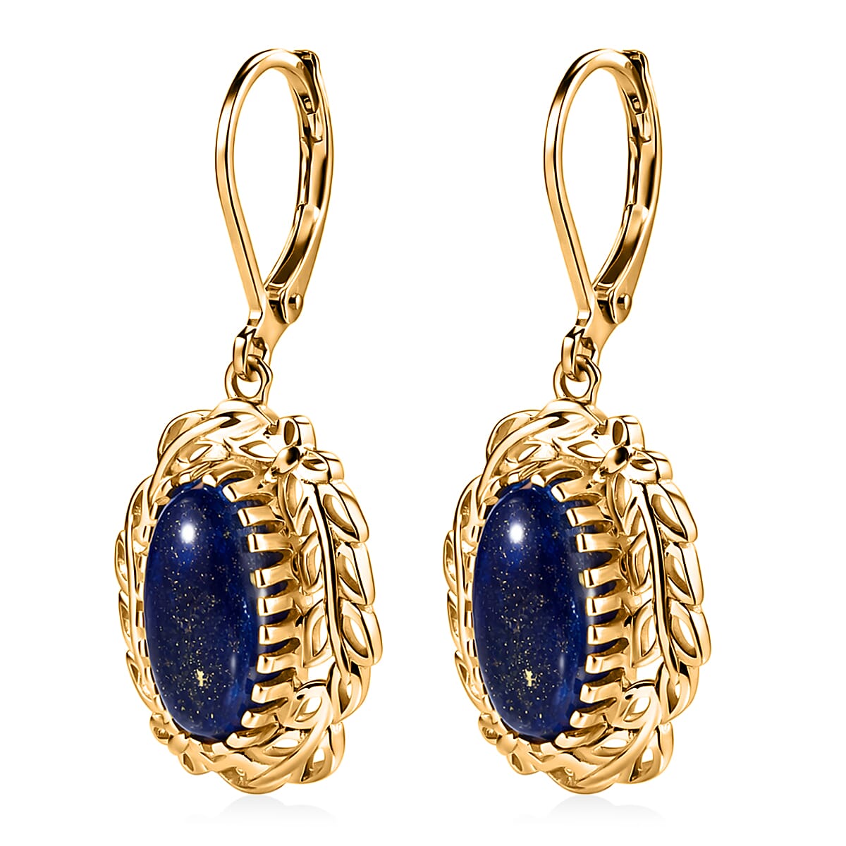 EverTrue Lapis Lazuli 5.35 ctw Tropical Forest Earrings in 18K YG Plated image number 3
