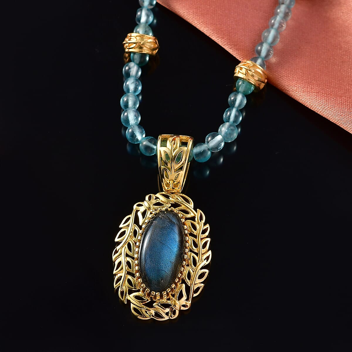 EverTrue Malagasy Labradorite and Apatite 22.00 ctw Tropical Forest Necklace in 18K YG Plated 18 Inches  image number 1