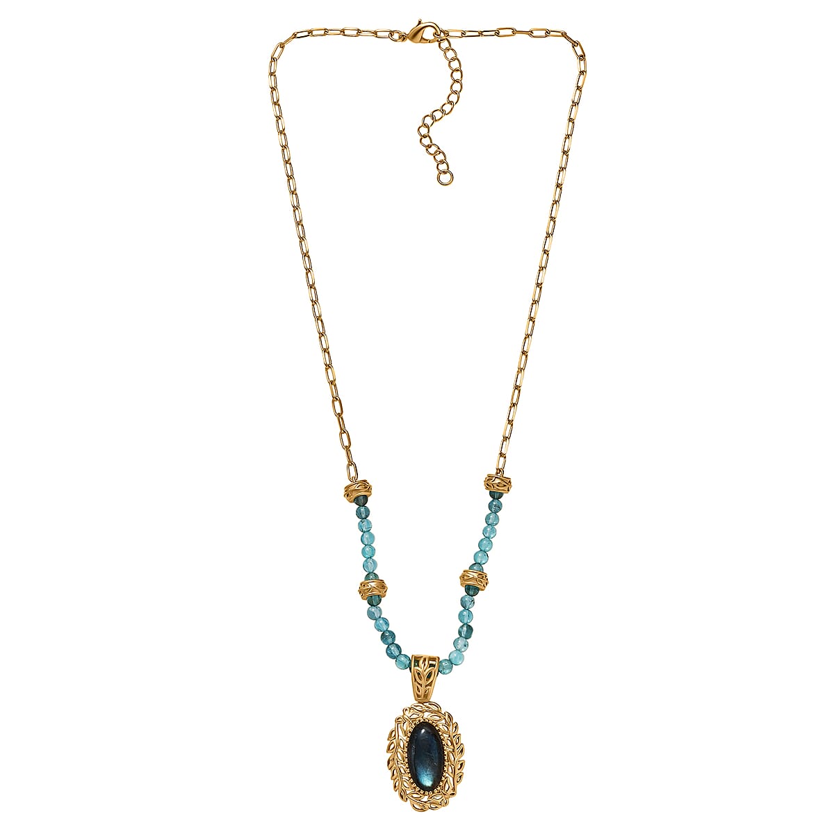 EverTrue Malagasy Labradorite and Apatite 22.00 ctw Tropical Forest Necklace in 18K YG Plated 18 Inches  image number 3