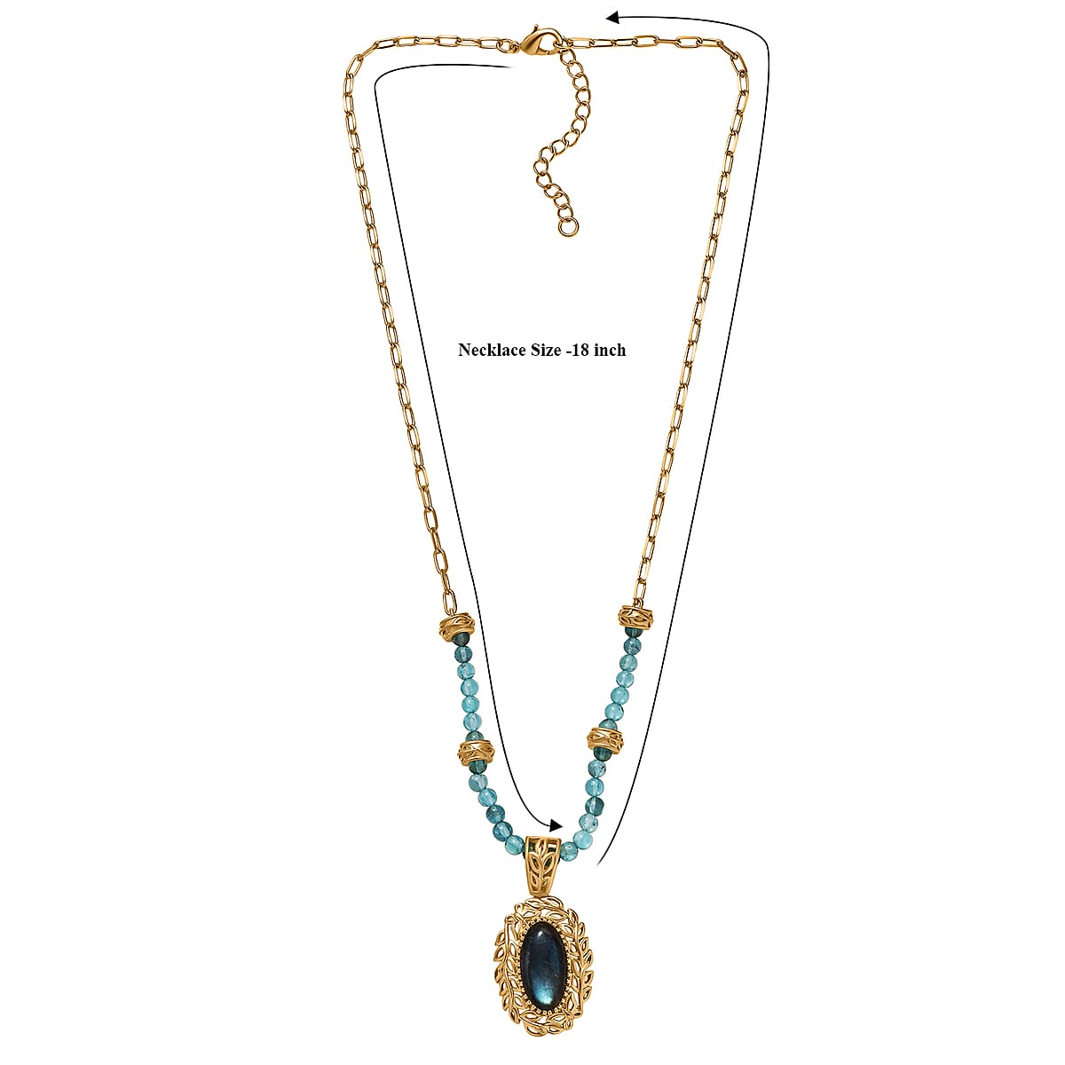 EverTrue Malagasy Labradorite and Apatite 22.00 ctw Tropical Forest Necklace in 18K YG Plated 18 Inches  image number 5