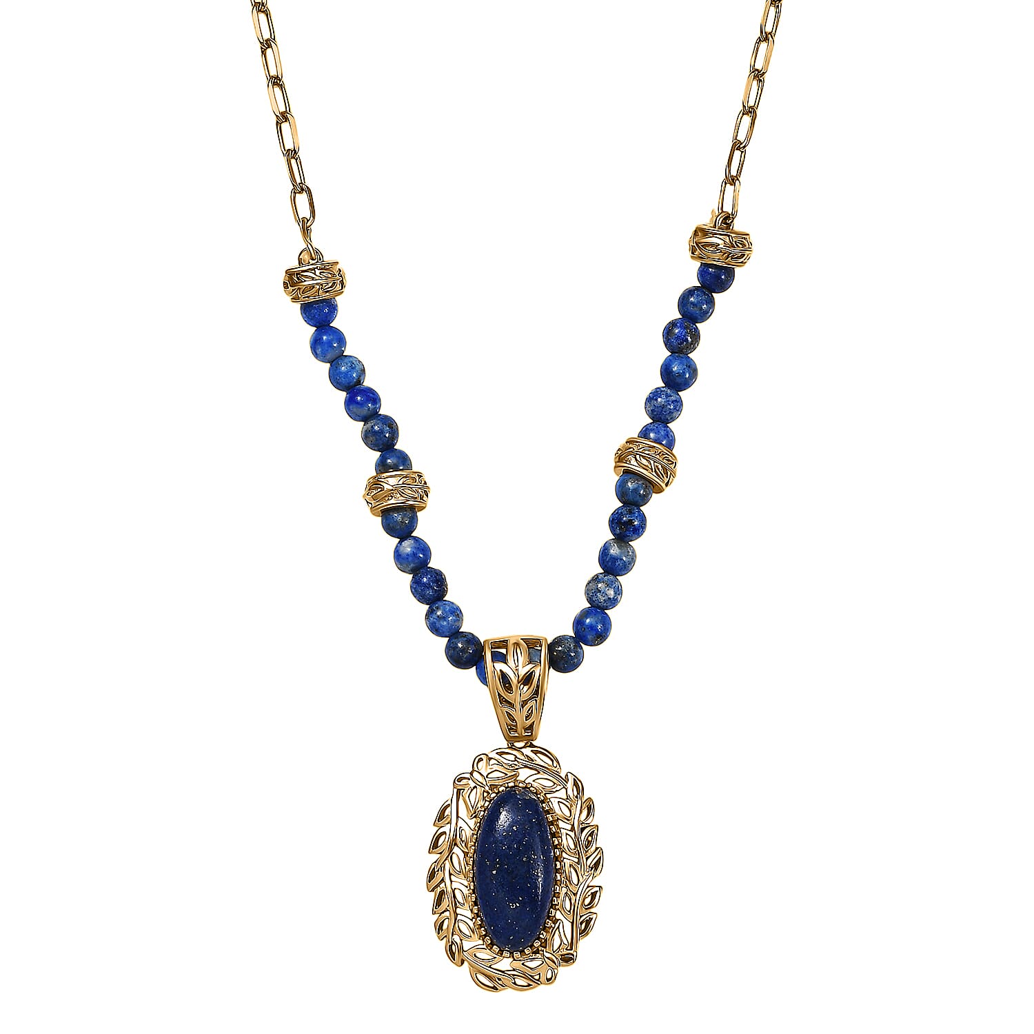 EverTrue Lapis Lazuli 23.40 ctw Tropical Forest Necklace in 18K YG Plated 18-20 Inches