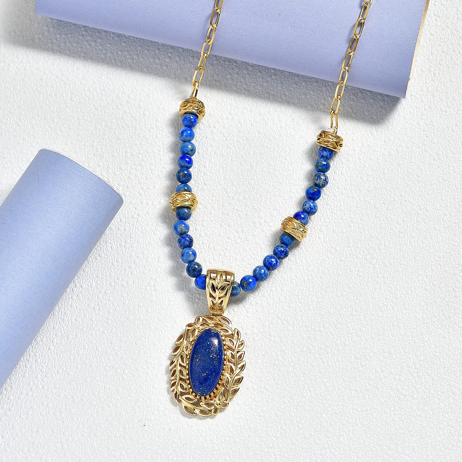 EverTrue Lapis Lazuli 23.40 ctw Tropical Forest Necklace in 18K YG Plated 18-20 Inches