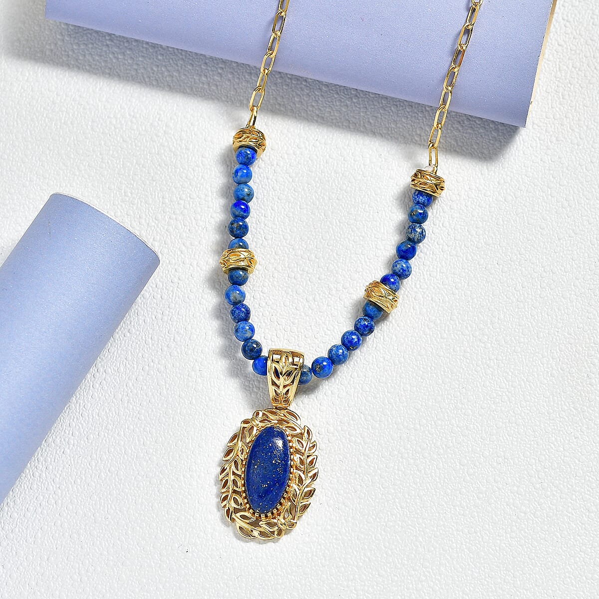 EverTrue Lapis Lazuli 23.40 ctw Tropical Forest Necklace in 18K YG Plated 18-20 Inches  image number 1
