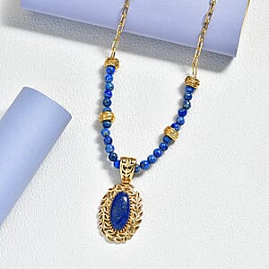 EverTrue Lapis Lazuli 23.40 ctw Tropical Forest Necklace in 18K YG Plated 18-20 Inches 
