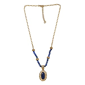 EverTrue Lapis Lazuli 23.40 ctw Tropical Forest Necklace in 18K YG Plated 18-20 Inches 
