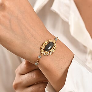 EverTrue Malagasy Labradorite and Apatite 9.30 ctw Tropical Forest Bracelet in 18K YG Plated (7.25 In)