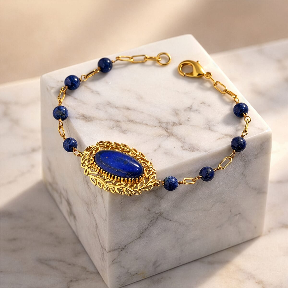 EverTrue Lapis Lazuli 17.25 ctw Tropical Forest Bracelet in 18K YG Plated (7.25 In) image number 1