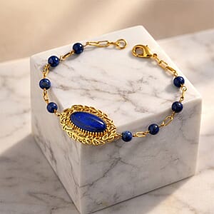 EverTrue Lapis Lazuli 17.25 ctw Tropical Forest Bracelet in 18K YG Plated (7.25 In)