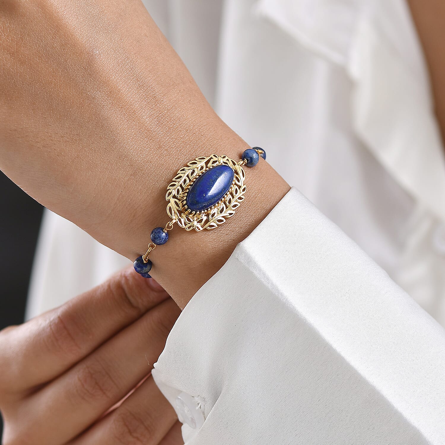EverTrue Lapis Lazuli 17.25 ctw Tropical Forest Bracelet in 18K YG Plated (7.25 In)