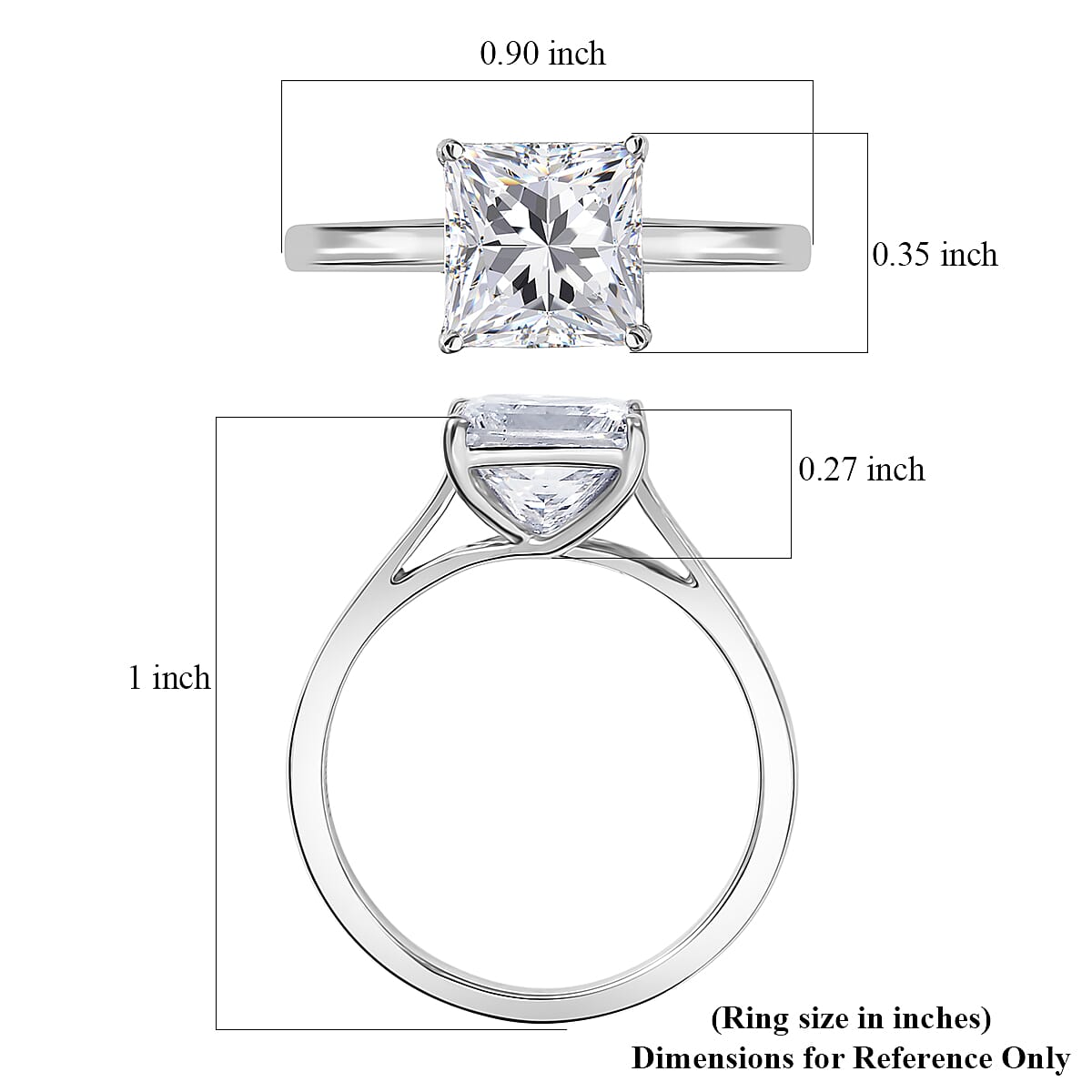 Luxuriant Princess Cut Lab Grown Diamond Solitaire Ring in 950 Palladium 3.00 ctw (Size 8.0) image number 5