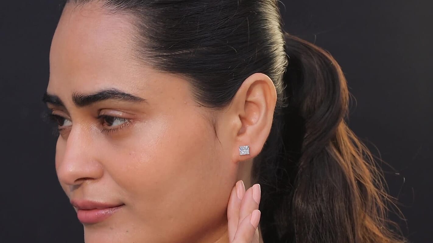 IGI Certified Princess Cut Luxuriant Lab Grown Diamond Earrings in 950 Palladium with 10K WG Push Post 3.00 ctw