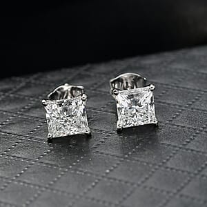 IGI Certified Princess Cut Luxuriant Lab Grown Diamond Earrings in 950 Platinum with 10K WG Push Post 3.00 ctw