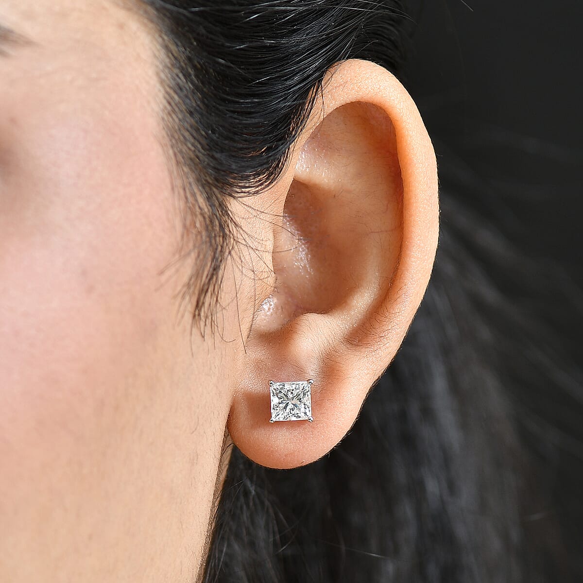 IGI Certified Princess Cut Luxuriant Lab Grown Diamond Earrings in 950 Platinum with 10K WG Push Post 3.00 ctw (Del. in 10-12 Days) image number 2