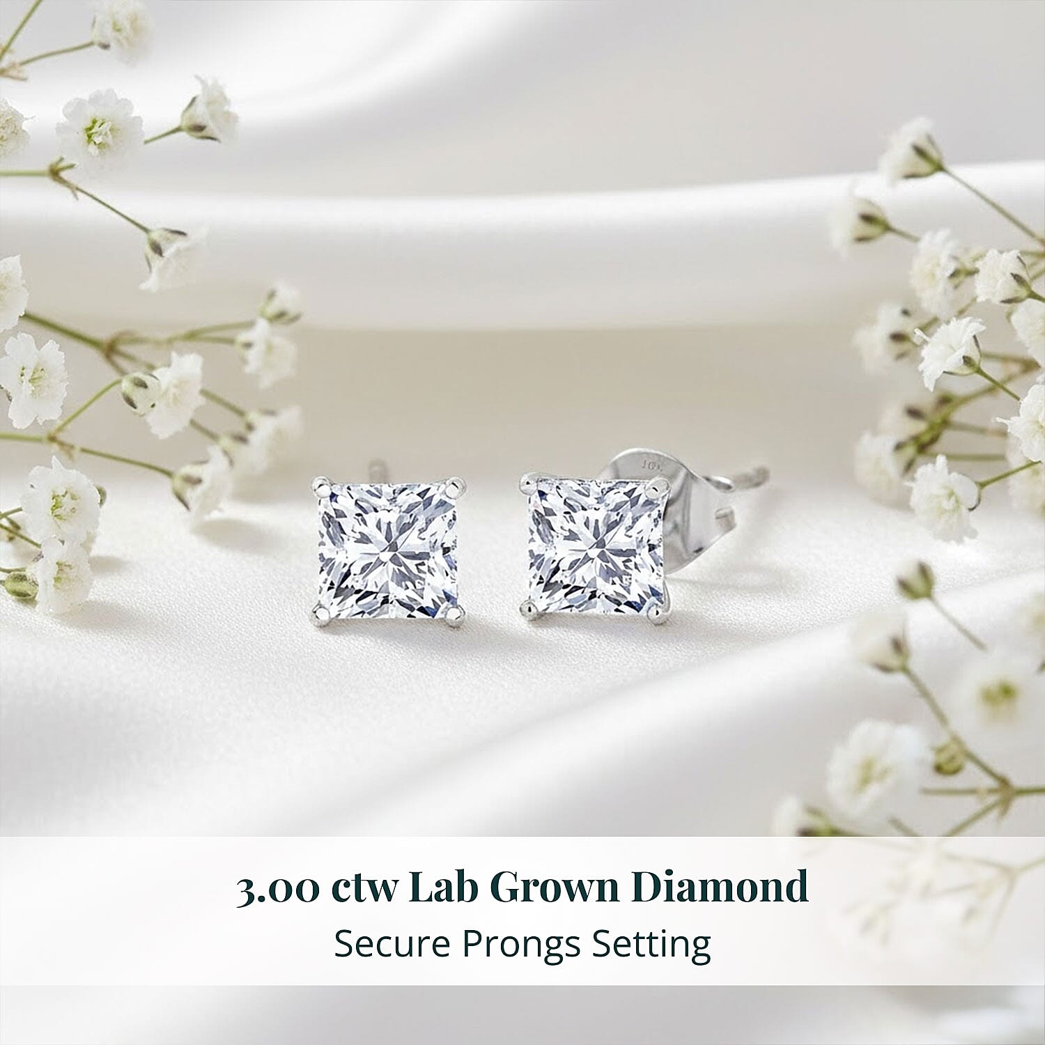 IGI Certified Princess Cut Luxuriant Lab Grown Diamond Earrings in 950 Palladium with 10K WG Push Post 3.00 ctw