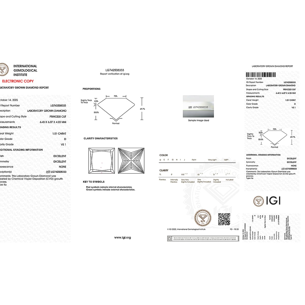 IGI Certified Princess Cut Luxuriant Lab Grown Diamond Earrings in 950 Platinum with 10K WG Push Post 3.00 ctw (Del. in 10-12 Days) image number 5
