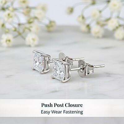 IGI Certified Princess Cut Luxuriant Lab Grown Diamond Earrings in 950 Palladium with 10K WG Push Post 3.00 ctw