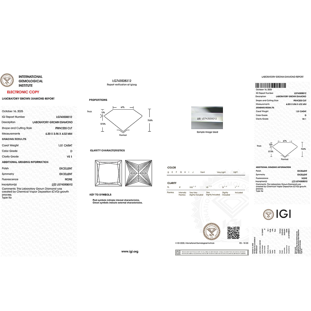IGI Certified Princess Cut Luxuriant Lab Grown Diamond Earrings in 950 Platinum with 10K WG Push Post 3.00 ctw (Del. in 10-12 Days) image number 6
