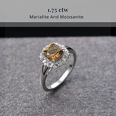 D'Joy Marialite, Moissanite Art Deco Ring in Rhodium Over Sterling Silver 1.75 ctw (Size 10.0)