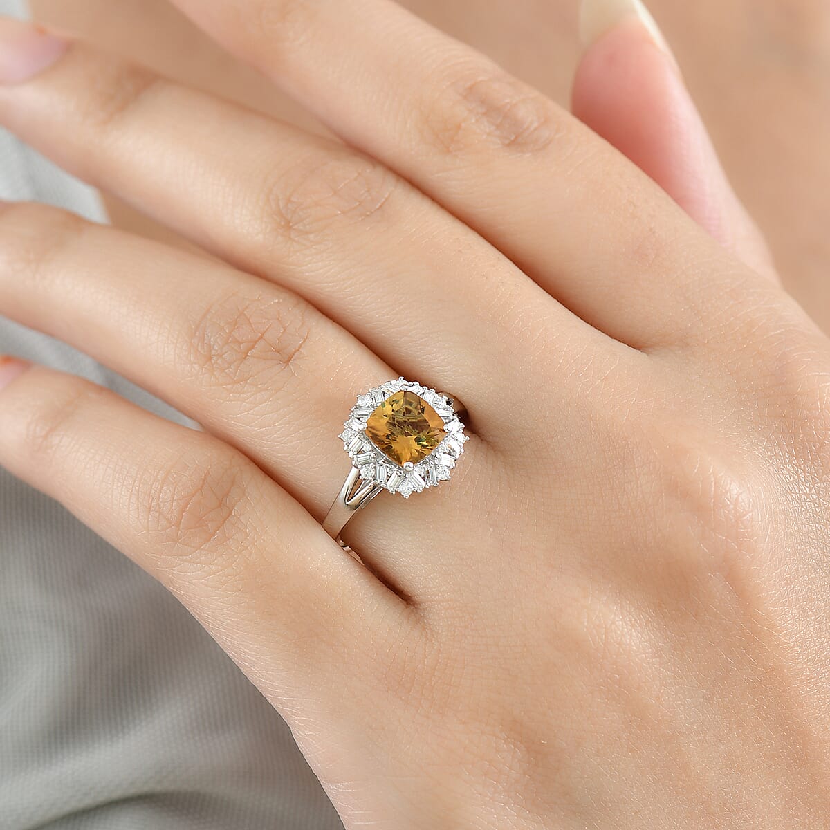 D'Joy Premium Marialite and Moissanite 1.75 ctw Art Deco Ring in Rhodium Over Sterling Silver (Size 7.0) image number 2