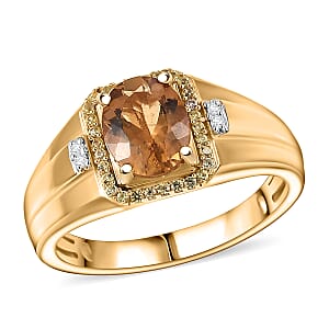 Premium Marialite, Yellow Sapphire and Luxuriant Lab Grown Diamond (G-H, SI) Mens Ring in 18K Vermeil YG Over Sterling Silver (Size 10.0) 1.85 ctw