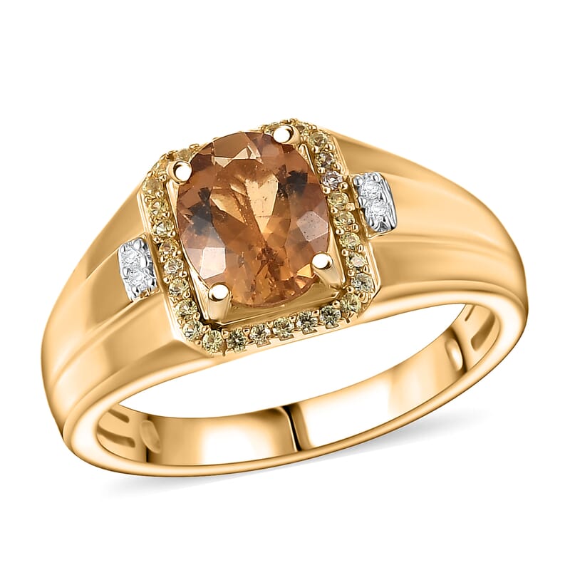 Marialite, Yellow Sapphire, Lab Grown Diamond Men's Ring in 18K Vermeil YG Over Sterling Silver 1.85 ctw (Size 10.0)