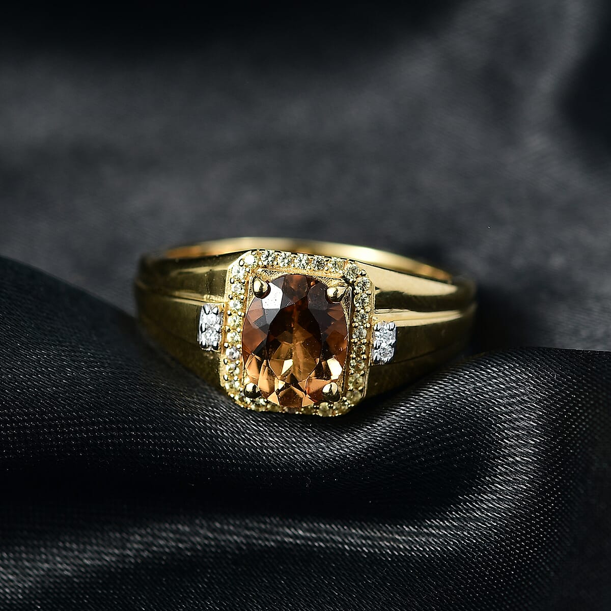 Premium Marialite, Yellow Sapphire and Luxuriant Lab Grown Diamond (G-H, SI) Mens Ring in 18K Vermeil YG Over Sterling Silver (Size 10.0) 1.85 ctw image number 1