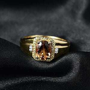 Marialite, Yellow Sapphire, Lab Grown Diamond Men's Ring in 18K Vermeil YG Over Sterling Silver 1.85 ctw (Size 10.0)